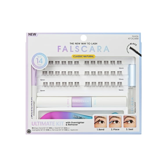 KISS Falscara False Eyelashes Special All Inclusive Kit, Cluster Lashes, Lengthening, Black, 10mm-14mm, 36 Pieces