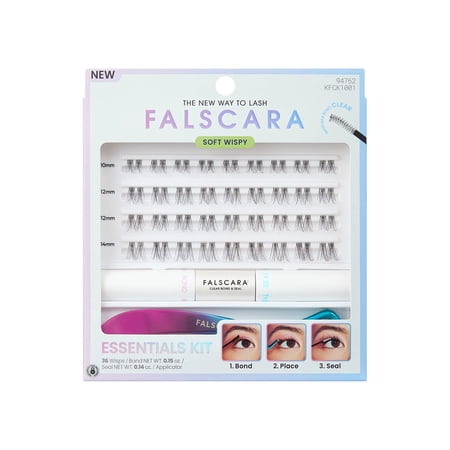 KISS FALSCARA Clear Band False Eyelashes, Lash Extension Kit, 36 Lash Clusters
