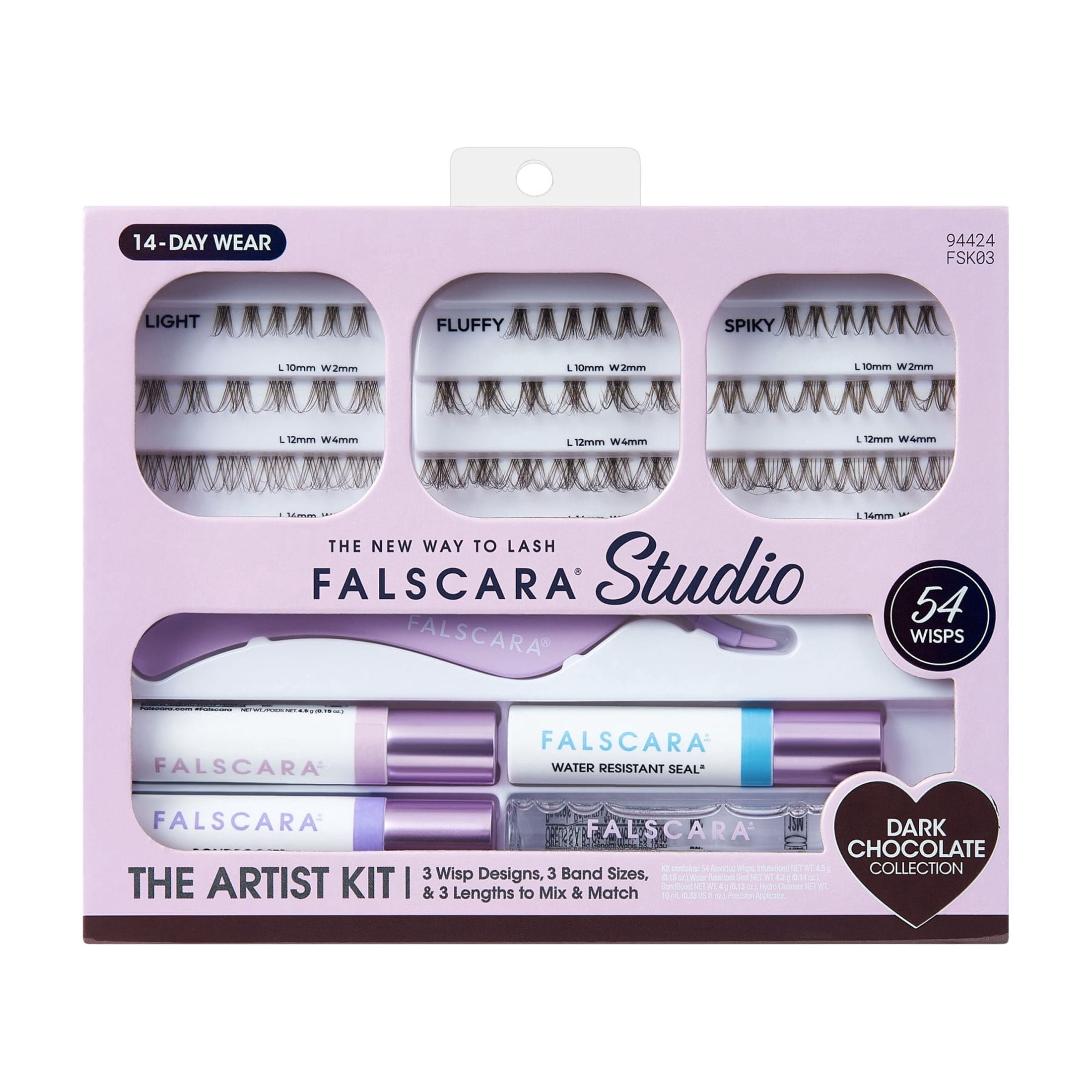 Kiss Falscara Studio Lash Extension Kit, 54 Medium Volume, 10-14mm Lash Clusters - Dark  Chocolate
