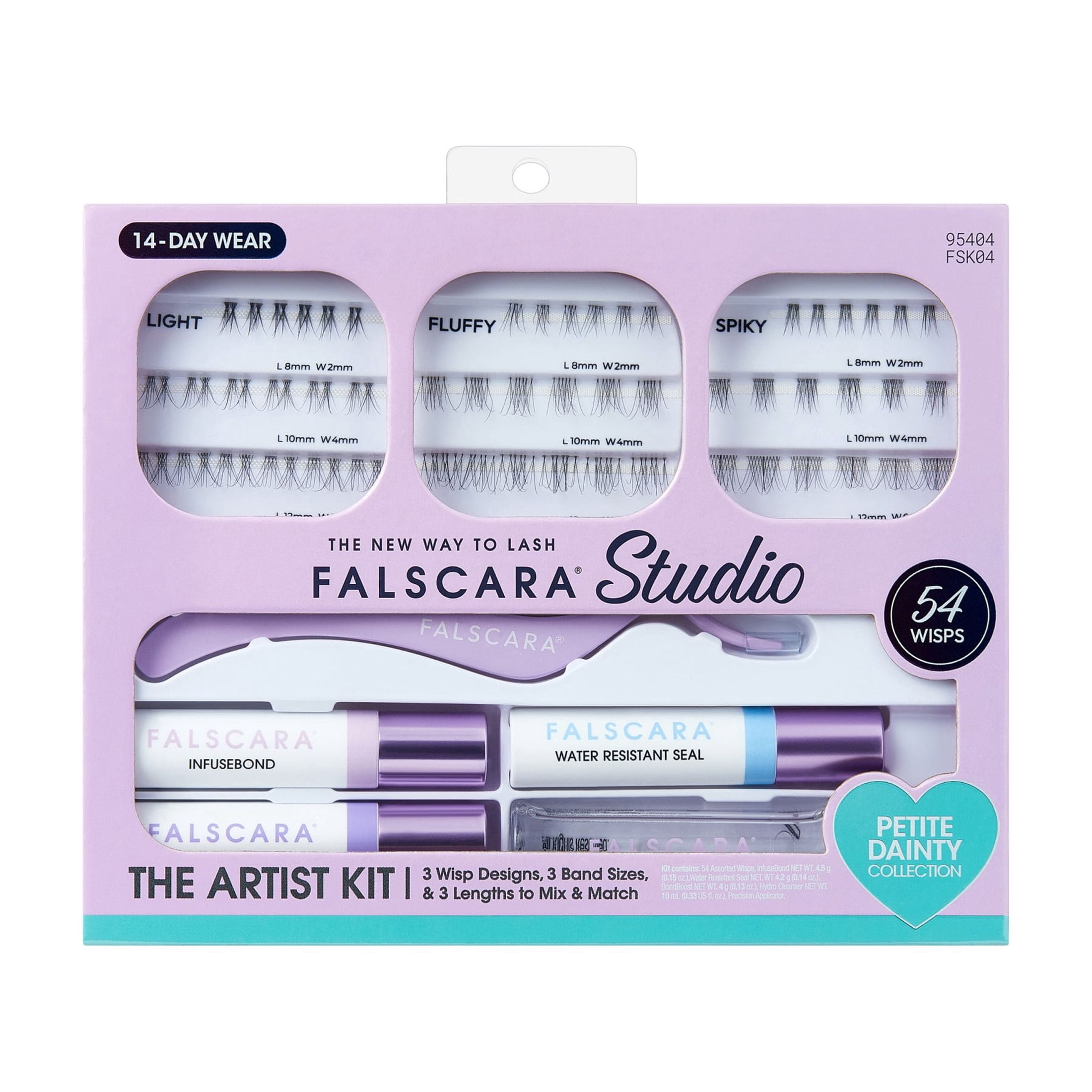 Kiss Falscara Studio Lash Extension Kit, 54 Medium Volume, 8-12mm Lash Clusters - Petite Dainty