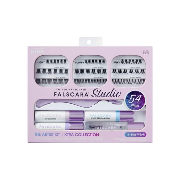 KISS Falscara Studio Kit, Lash Extension Kit, Xtra, 10mm-12mm-14mm, 54 Lash Clusters