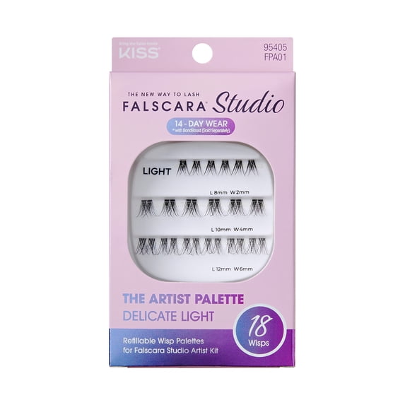 Kiss Falscara Studio False Eyelashes, Cluster Lashes, Delicate Light, Black, 8mm-12mm, 18 Pieces