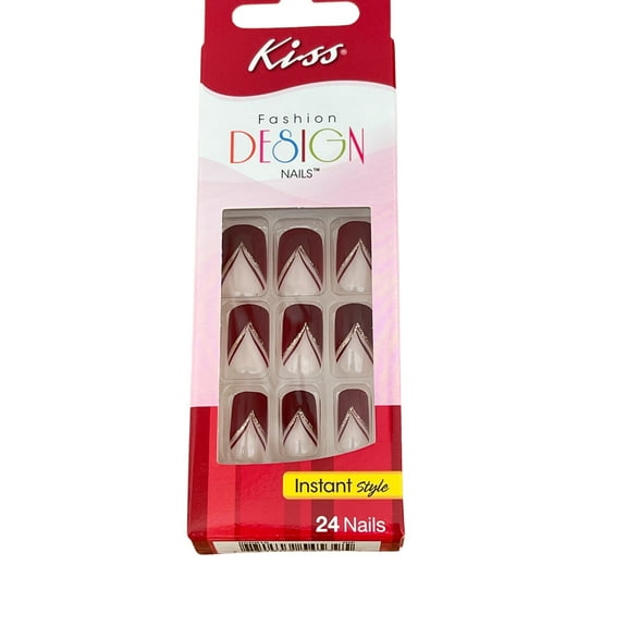 KISS Fashion Design Nails Burgundy & Gold Design Medium Length DGDN10