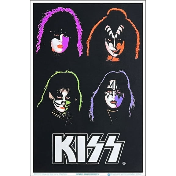 KISS Four Faces Blacklight Poster 23.5" x 35.5" - Laminated