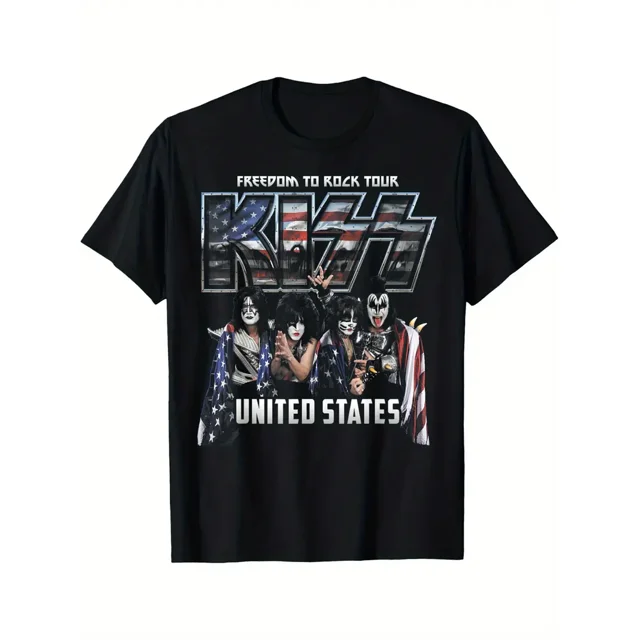 KISS 'Freedom to Rock' Graphic Tee - Soft, Breathable Cotton, Versatile Casual Shirt for Men & Couples