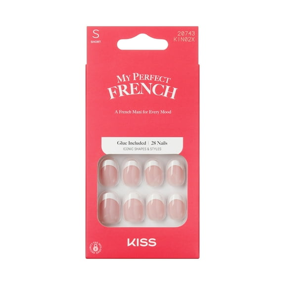 KISS My Perfect French Press on Nails, Somewhere, Pink, Short Oval, 28 Count