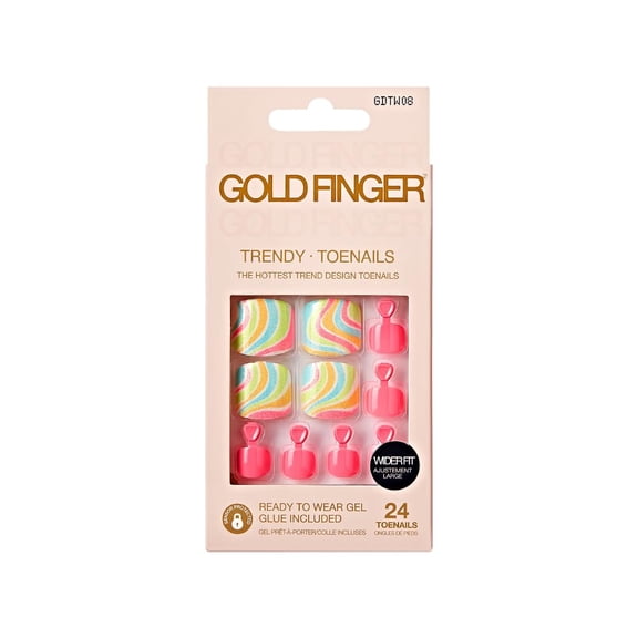 GoldFinger Trendy Press On Fake Toenail Kit Wider Fit, Fantasy Abstract Print & High Pigment Pink Color, Ready to Wear Gel & Manicure Stick, Mini Glue included, Long-Lasting Convenient & Easy to Appl