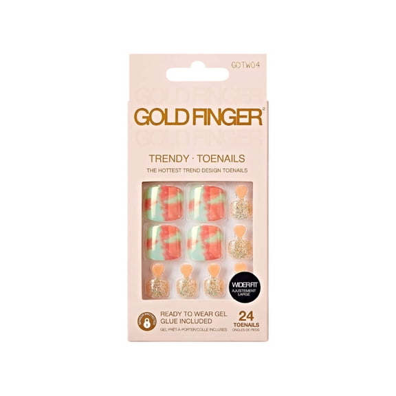 GoldFinger Trendy Press On Fake Toenail Kit Wider Fit, Marble Abstract Print & Glitter Sprinkle Color, Ready to Wear Gel & Manicure Stick, Mini Glue included, Long-Lasting Convenient & Easy to Apply