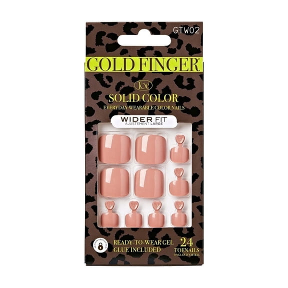GoldFinger Press On Toenails Wider Fit Full Cover Nude Color Squoval Shape, Long Lasting Nail Glue Included, Glue On Toe Nails (So Happy) for Beach, Vacation, Special Occasion