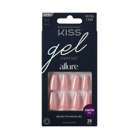 Kiss Gel Fantasy Allure Glazed Donut Press On Nails, Pink, Medium, Coffin Shape, 28 Ct.