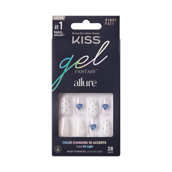 KISS Gel Fantasy Allure, Press On Nails, Hottiest Thing, White, Short Coffin, 28 Count