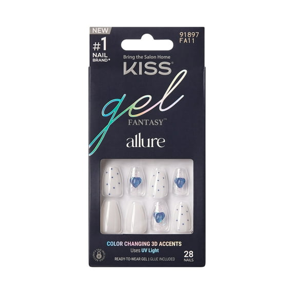 KISS Gel Fantasy Allure Press On Nails, Hottiest Thing, White, Short Coffin, 28 Count