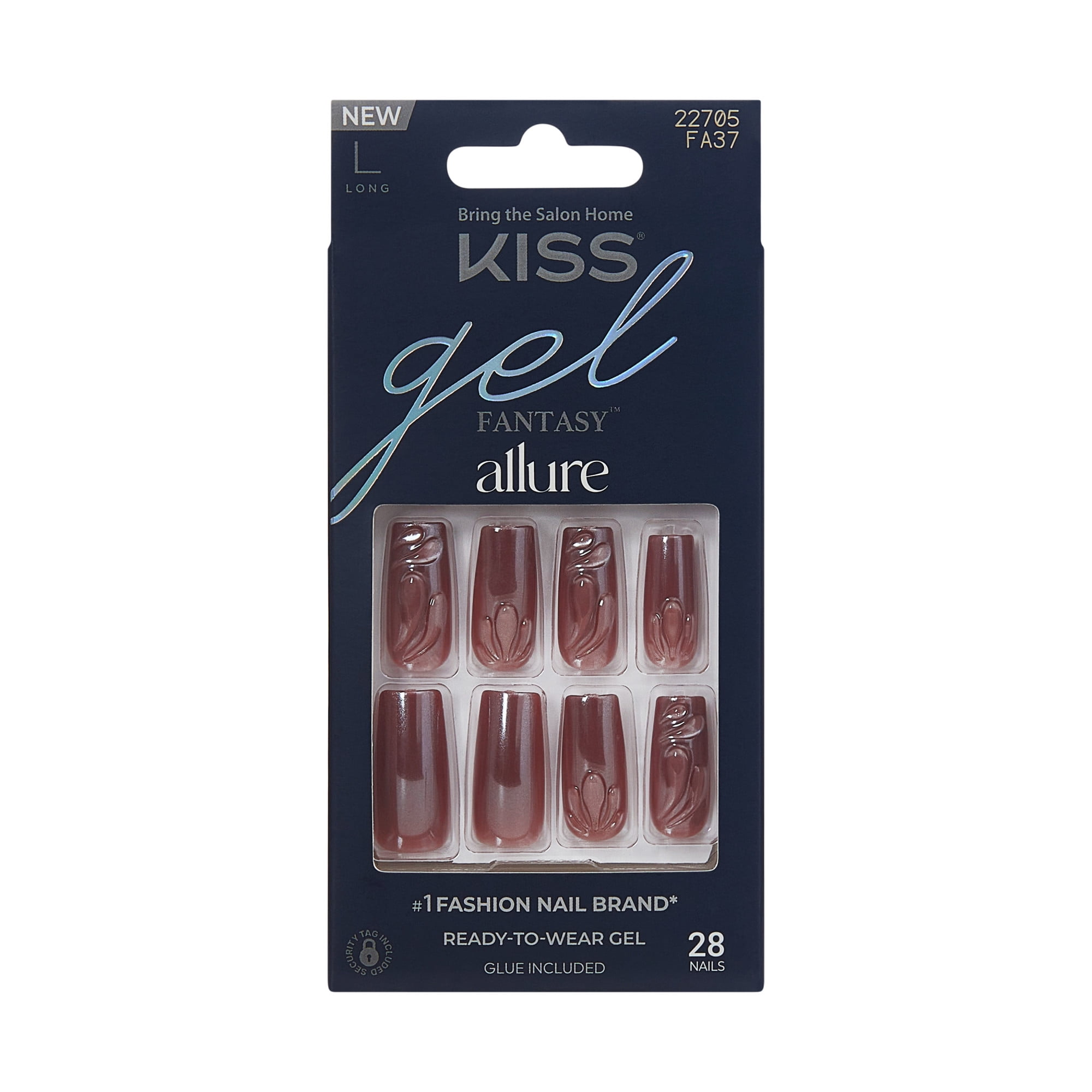 KISS Gel Fantasy Allure Press on Nails, Melody of Us, Brown, Long Square, 30 Count