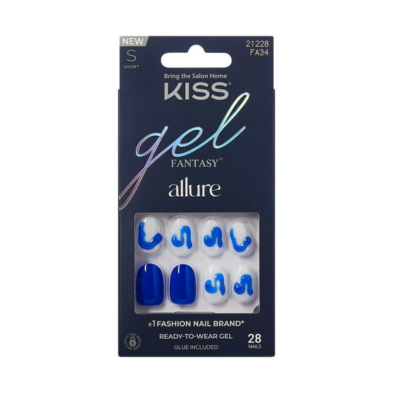 KISS Gel Fantasy Allure Press On Nails, 'Space', Blue, Short Almond, 28 Count