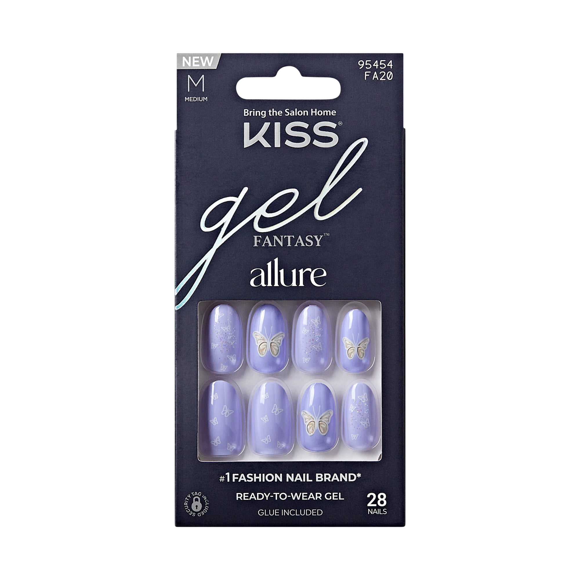 KISS Gel Fantasy Allure Press on Nails, Waves, Purple, Medium Oval, 30 Count
