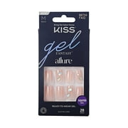 KISS Gel Fantasy Allure Ready-To-Wear Medium Square Fake Nails, Pink Jeweled, 28 Pieces
