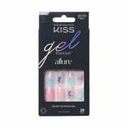 KISS Gel Fantasy Allure Ready-To-Wear Short Square Fake Nails, Pink Floral, 28 Pieces