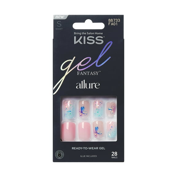 KISS Gel Fantasy Allure Press on Nails, Variation, Pink, Short Squoval, 28 Count