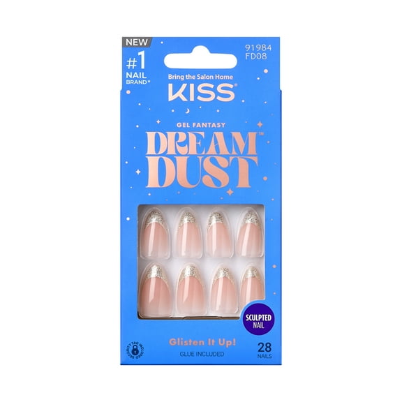KISS Gel Fantasy Dreamdust Dreamdust, Press On Nails, Sugar Rush, Silver, Medium Almond, 28 Count
