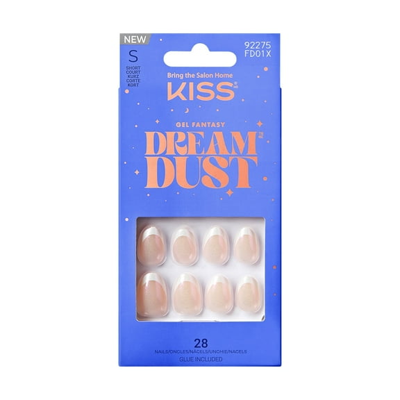 KISS Gel Fantasy Dreamdust Dreamdust, Press On Nails, Unfiltered, White, Short Almond, 28 Count