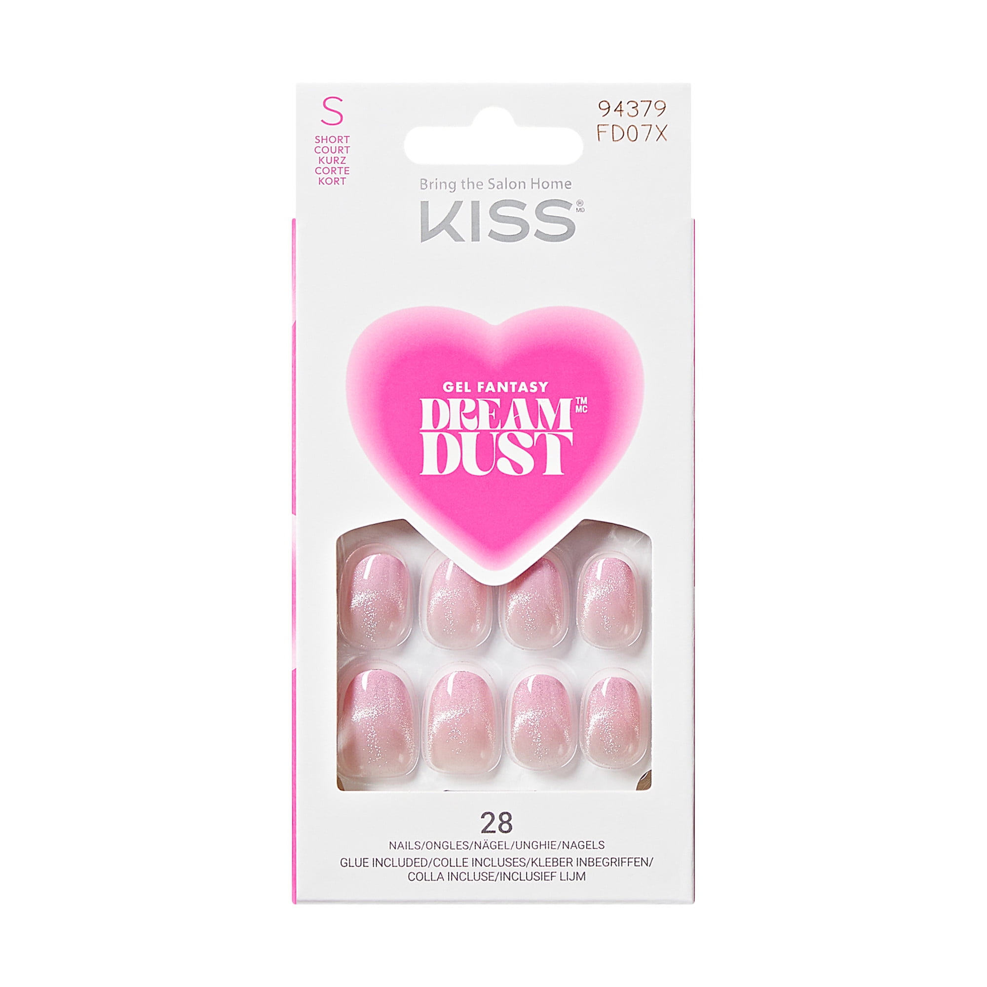 KISS Gel Fantasy Dreamdust Dreamdust Valentine's Day Press on Nails, Future Love, Pink, Short Oval, 28 Count