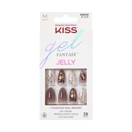 Kiss Gel Fantasy Jelly Press On Nails, 'Floral Jelly', Brown & Gold, Medium Almond, 28 Ct.