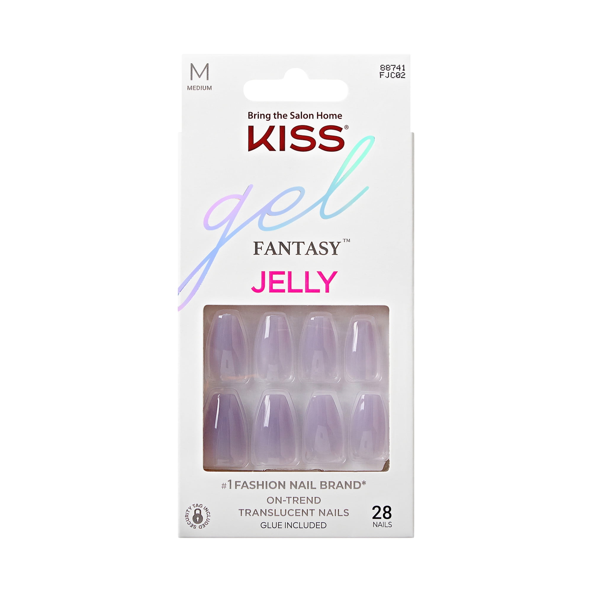 KISS Gel Fantasy Jelly Color Press On Nails, 'Quince Jelly', Purple, Medium Coffin, 28 Ct.
