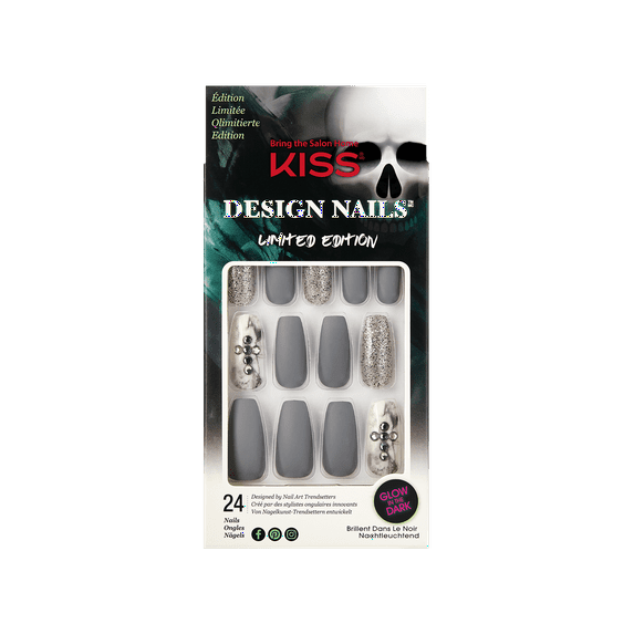 KISS Gel Fantasy Limited Edition Halloween Design Nails - Howling Sound, Long Length, Coffin Shape, 24 Fake Nails