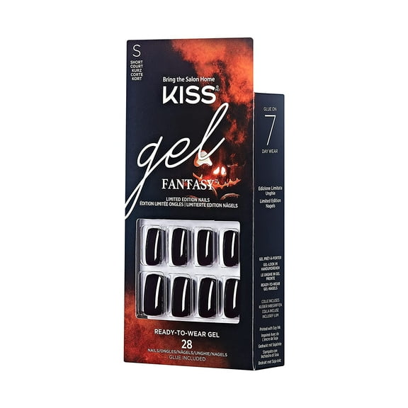 KISS Gel Fantasy Limited Edition Halloween Fake Nails, Ready To Wear, Style Creepy Music , with Pink Gel Nail Glue, Mini Nail File, Manicure Stick, & 28 False Nails