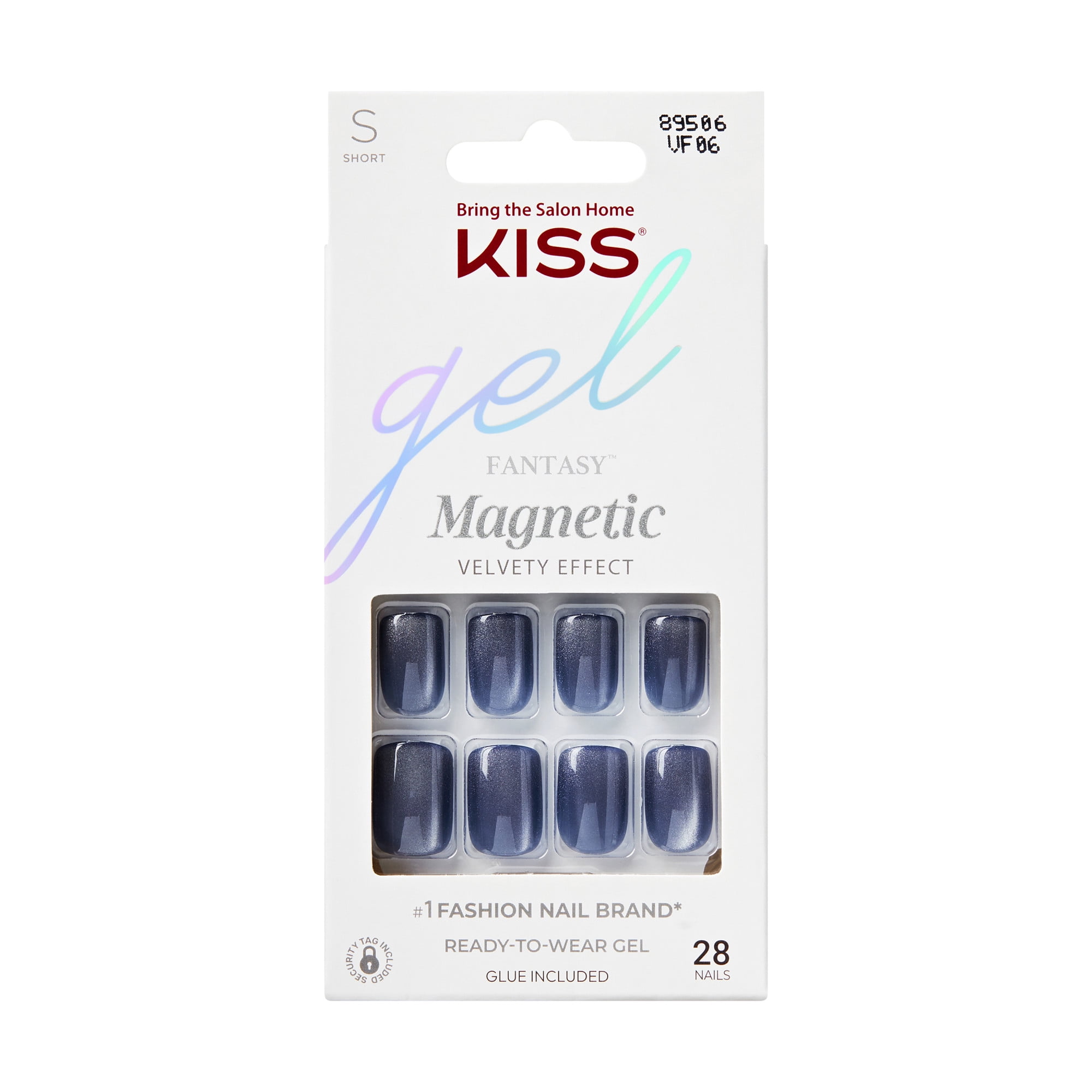 KISS Gel Fantasy Magnetic Press on Nails, See U Soon, Blue, Short Squoval, 28 Count