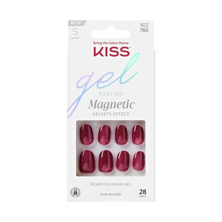 KISS Gel Fantasy Magnetic Press On Nails, ‘Set Us Free’, Red, Short Oval, 28 Count