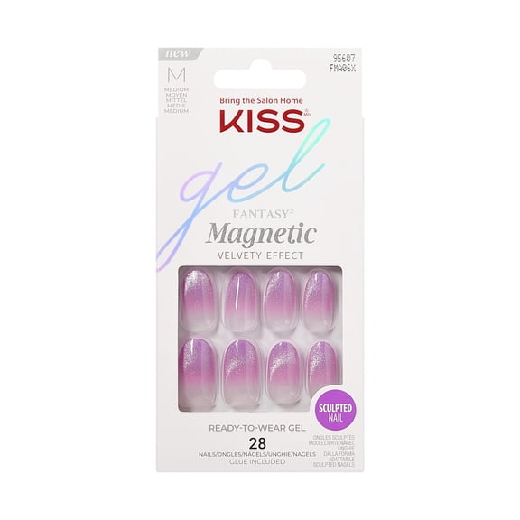 KISS Gel Fantasy Magnetic Press on Nails, DewDance, Purple, Medium Oval, 28 Count