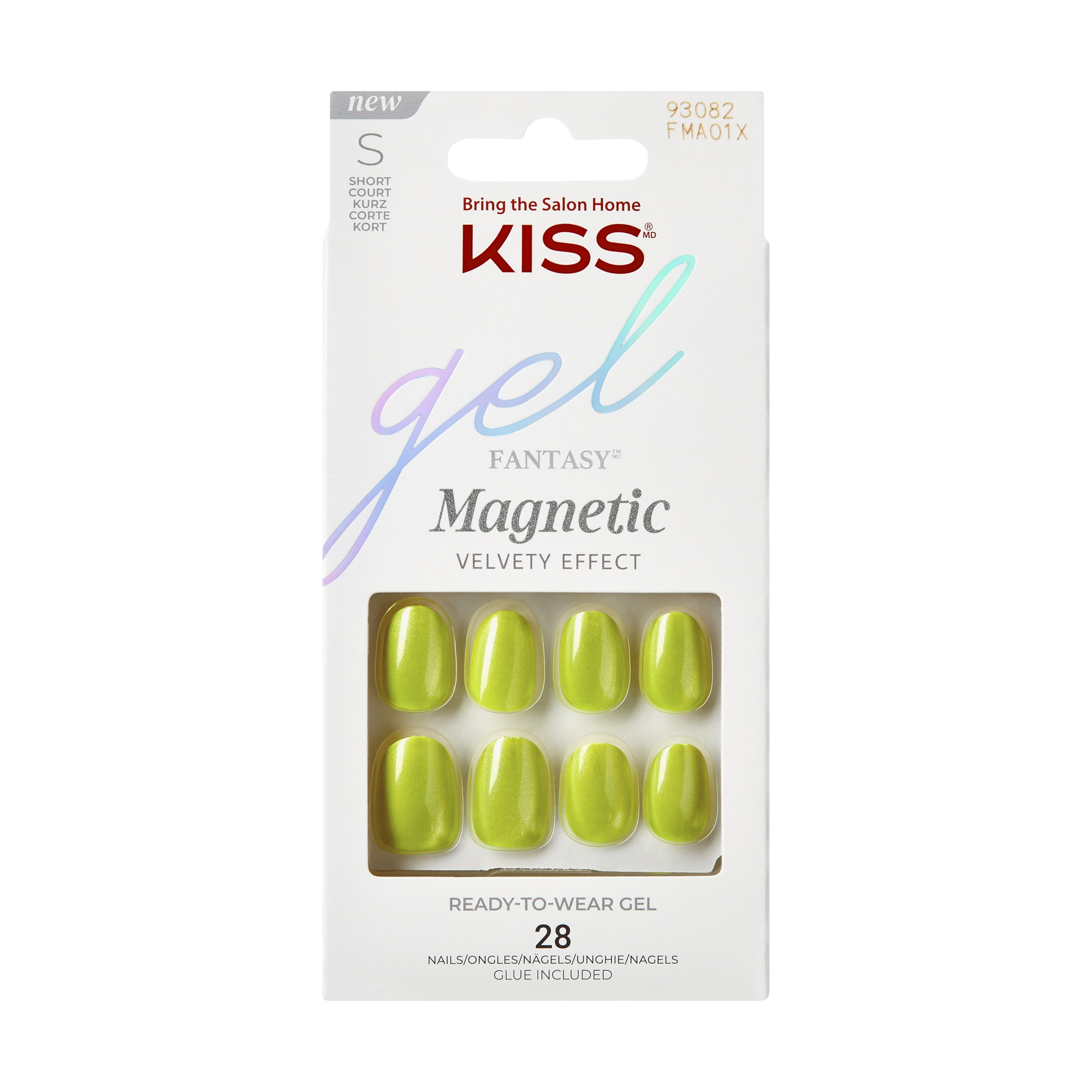 KISS Gel Fantasy, Press-On Nails, Flower Power, Yellow, Short Oval, 28 Count
