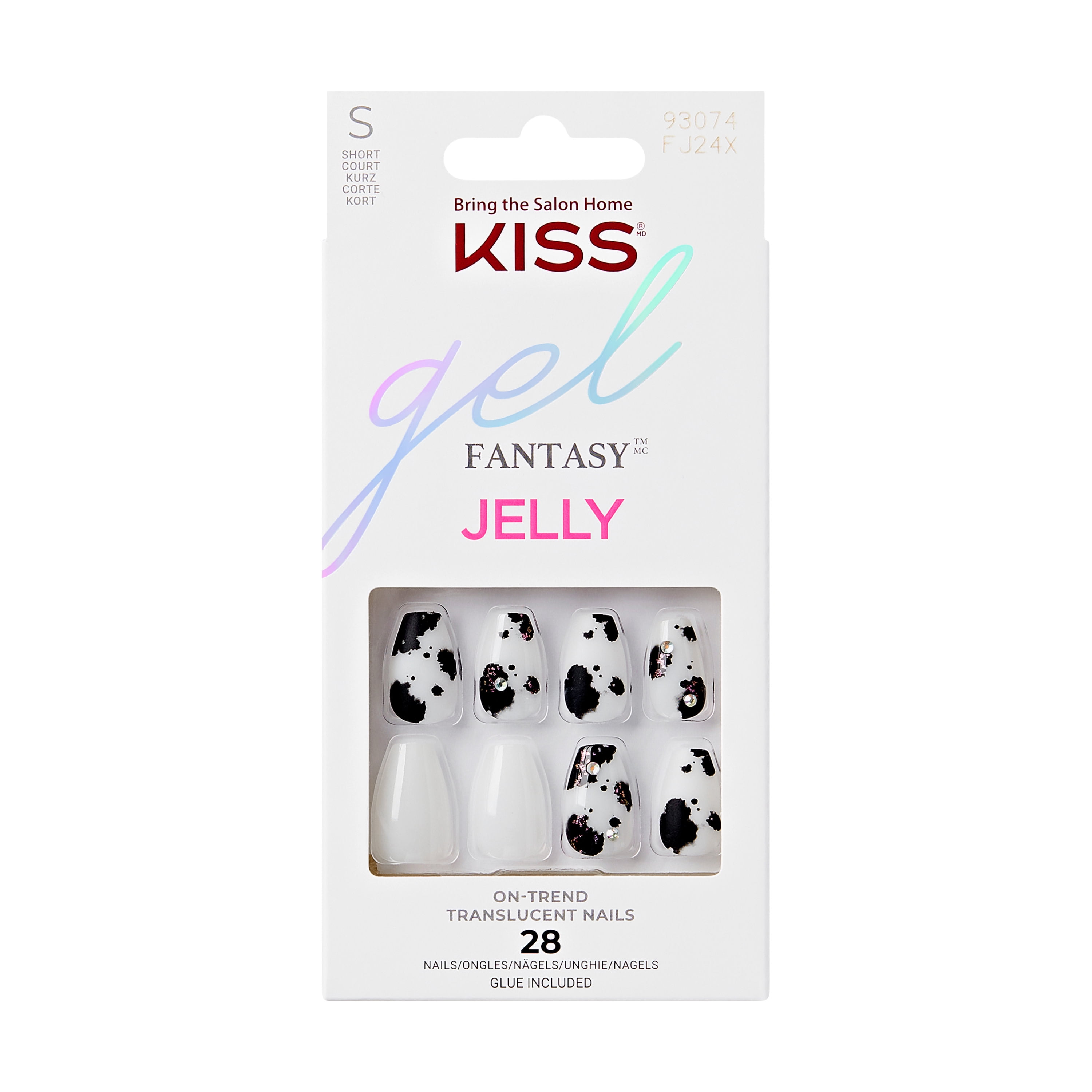 KISS Gel Fantasy, Press-On Nails, Jelly Jukebox, White, Short Coffin, 28 Count