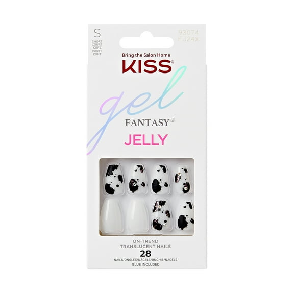 KISS Gel Fantasy, Press-On Nails, Jelly Jukebox, White, Short Coffin, 28 Count