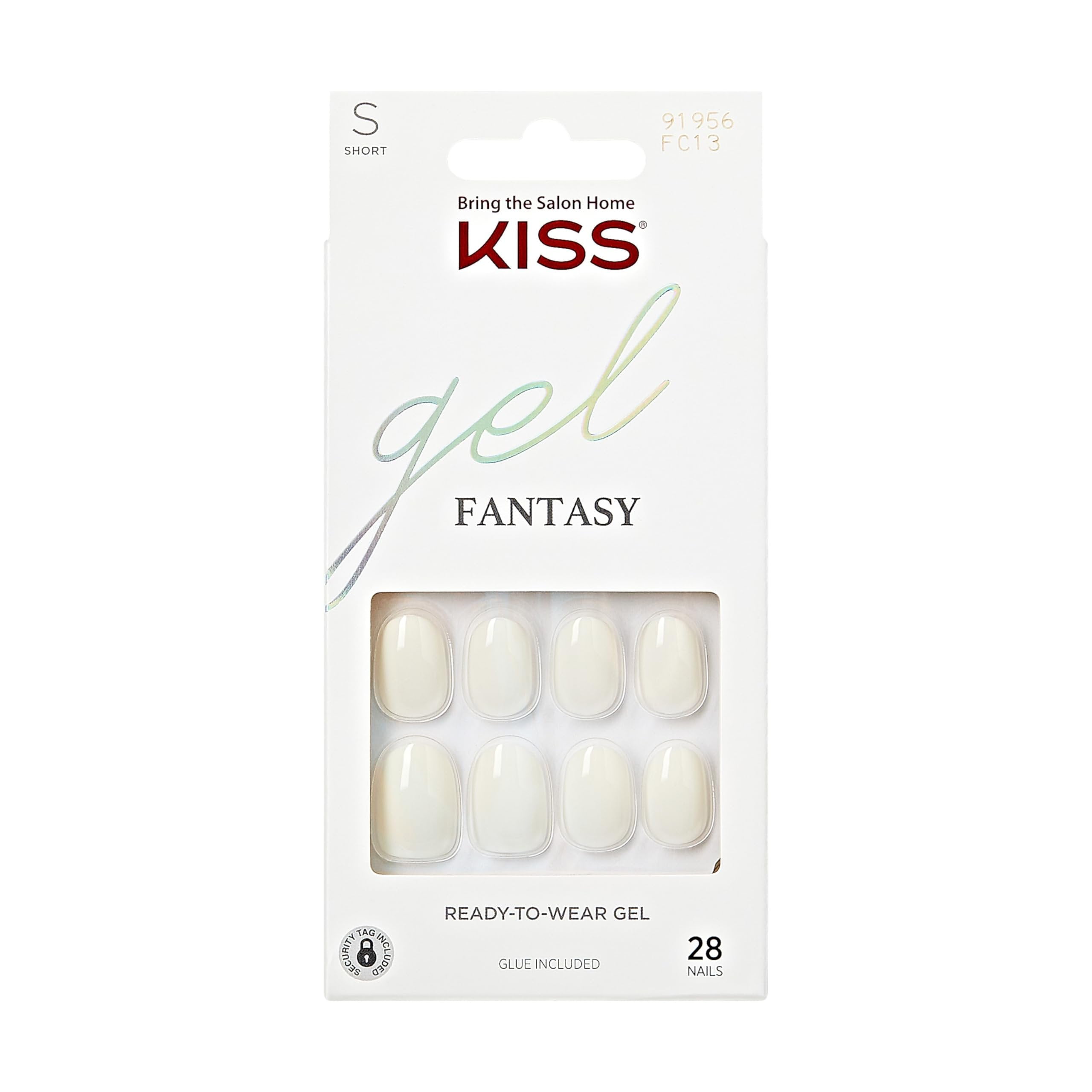 KISS Gel Fantasy, Press-On Nails, Perfect Fit, White, Short Oval, 28 Count