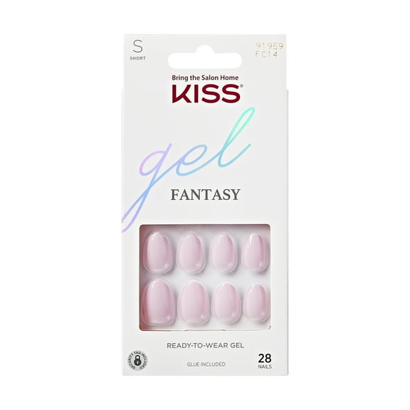 KISS Gel Fantasy Color Press on Nails, Pure Love, Pink, Short Almond, 28 Count