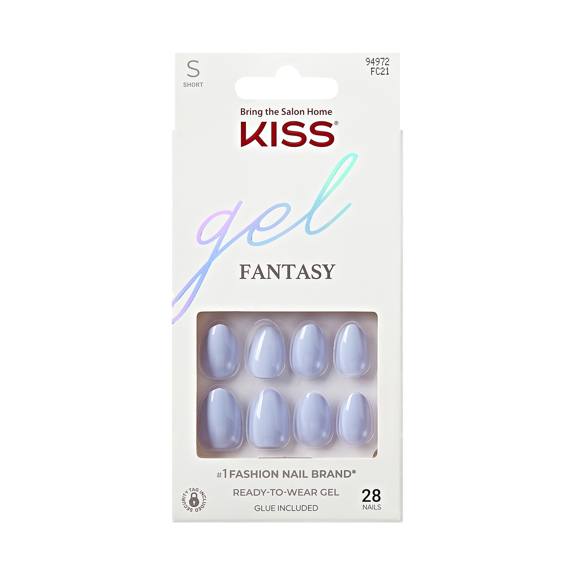 KISS Gel Fantasy Press on Nails, Day1, Blue, Short Almond, 28 Count
