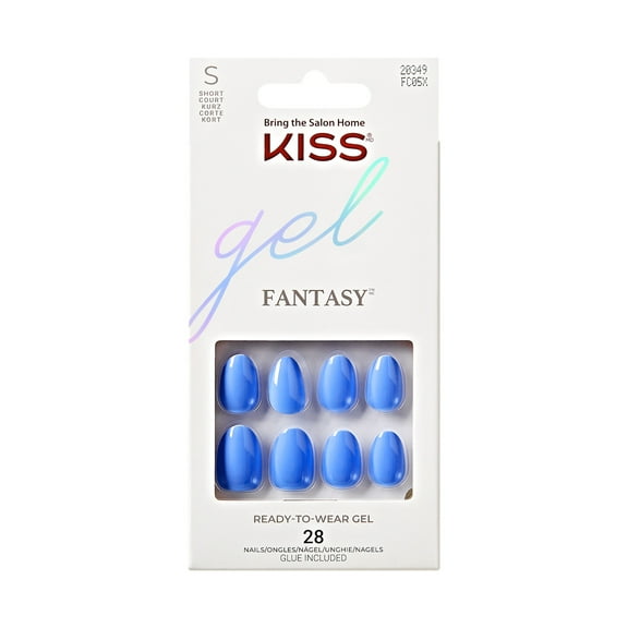 KISS Gel Fantasy Color Press on Nails, Stereo Hearts, Blue, Short Almond, 28 Count