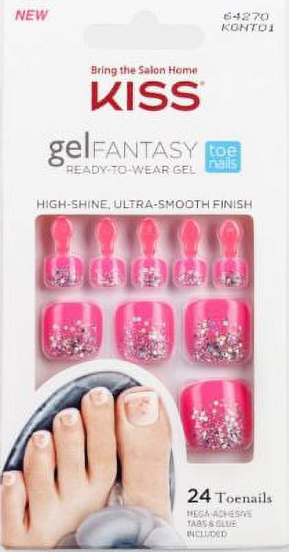 KISS Gel Fantasy Read-To-Wear Gel Artificial Toenail Kit, 24 Nails