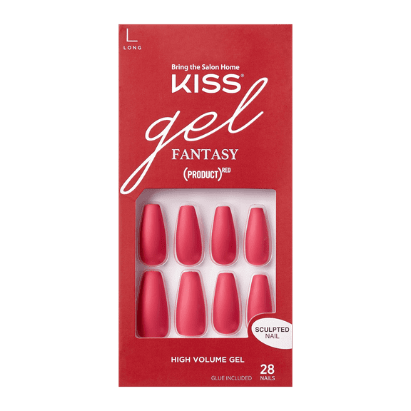 KISS Gel Fantasy Ready-to-Wear Fake Nails, (PRODUCT)RED 'Love', 28 Count