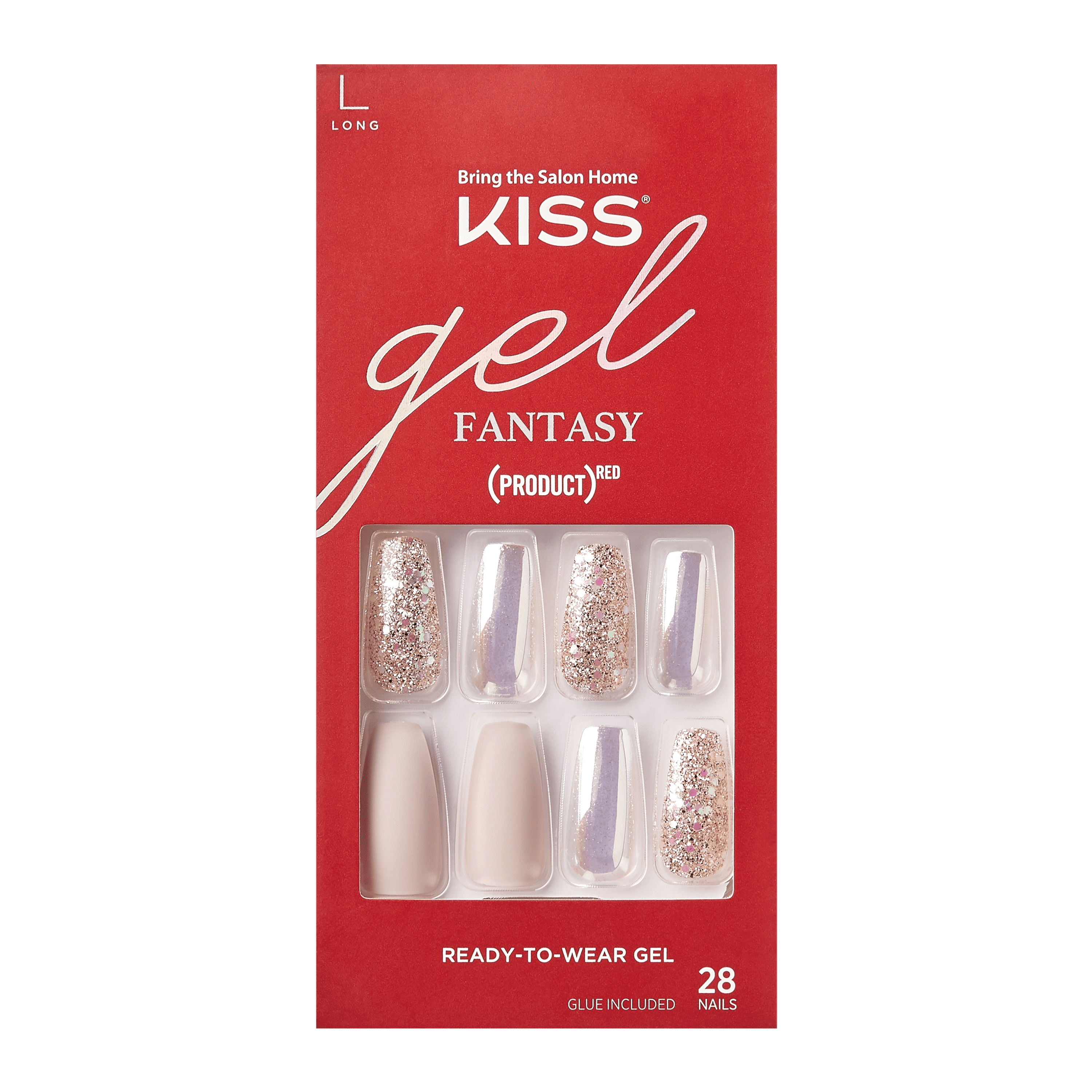 KISS Gel Fantasy ReadytoWear Fake Nails, Red 'Give', 28 Count