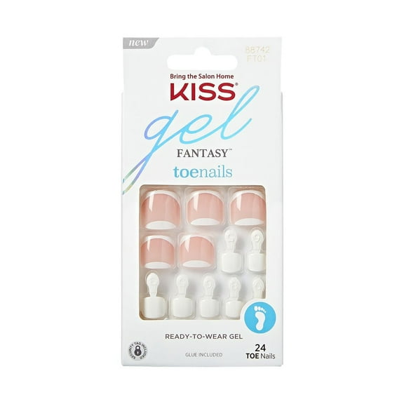 KISS Gel Fantasy Ready-to-Wear Fake Toenails Pedicure Kit, White & Neutral, 27 Ct.