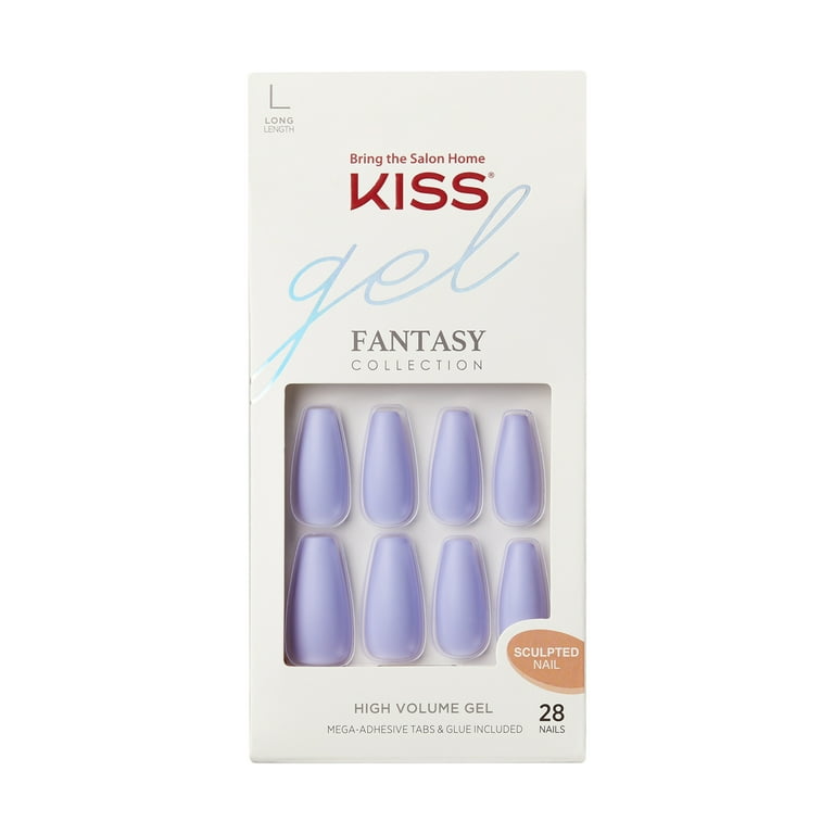 KISS Gel Fantasy Sculpted Fake Nails, Night After, Long Coffin, 28