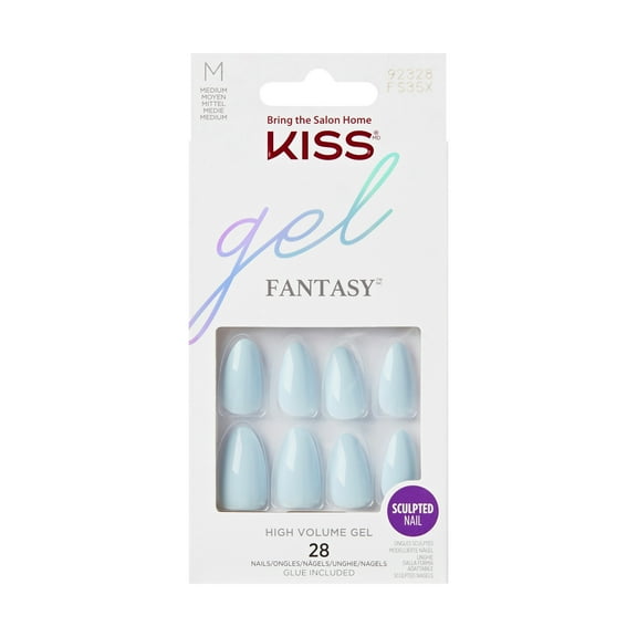 KISS Gel Sculpted, Press On Nails, Double Tap, Blue, Medium Almond, 28 Count