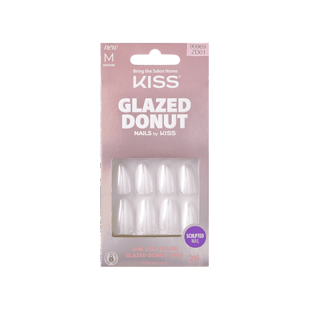 KISS Glazed Donut GlueOn Fake Nails, White, Medium Length, Almond