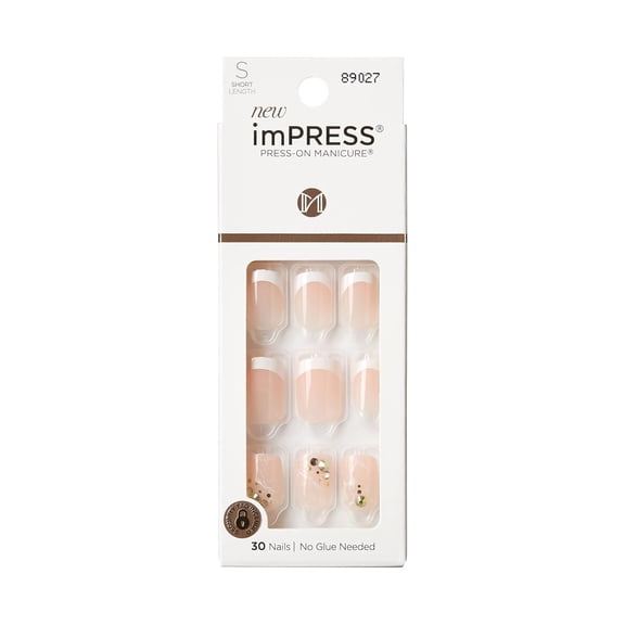 KISS No Glue Mani Press On Nails, Design, 'My Worth', White, Short Size, Squoval Shape, Includes 30 Nails, Prep Pad, Instructions Sheet, 1 Manicure Stick, 1 Mini File