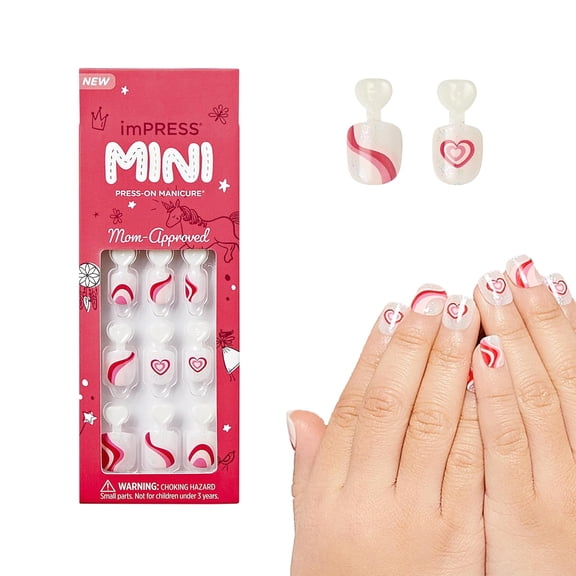 KISS No Glue Mani Press On Nails, Mini Press-On Manicure for Kids, 'Dream Big', Pink, Kids Size, Squoval Shape, Includes 20 Fake Nails with Removable Application Tabs, 1 Mini File