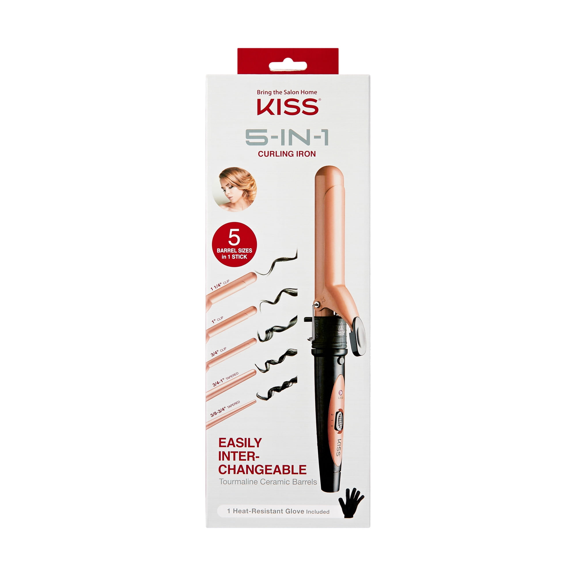 KISS, 5-In-1 Curling Iron, Interchangeable Barrels, Rose Gold