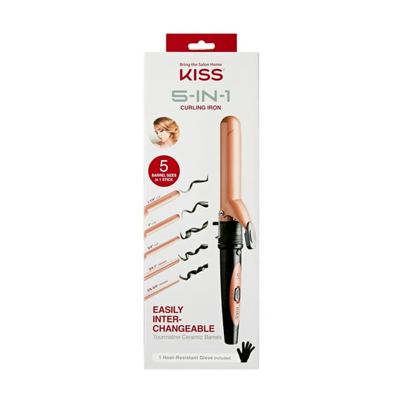 KISS 5-In-1 Curling Iron, Interchangeable Gold Tourmaline Ceramic Barrels